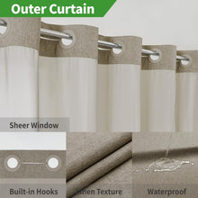 Load image into Gallery viewer, No Hooks Linen Shower Curtain with Snap-in Liner for Effortless Shower Styling
