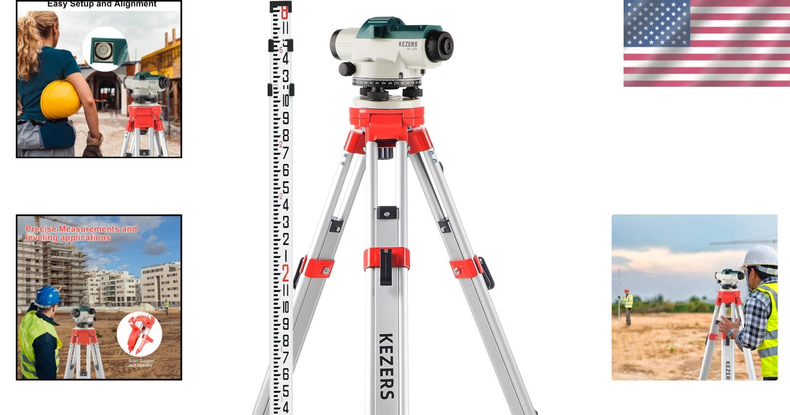 Automatic 32X Optical Level with Magnetic Dampened Tripod - Exceptional Accuracy
