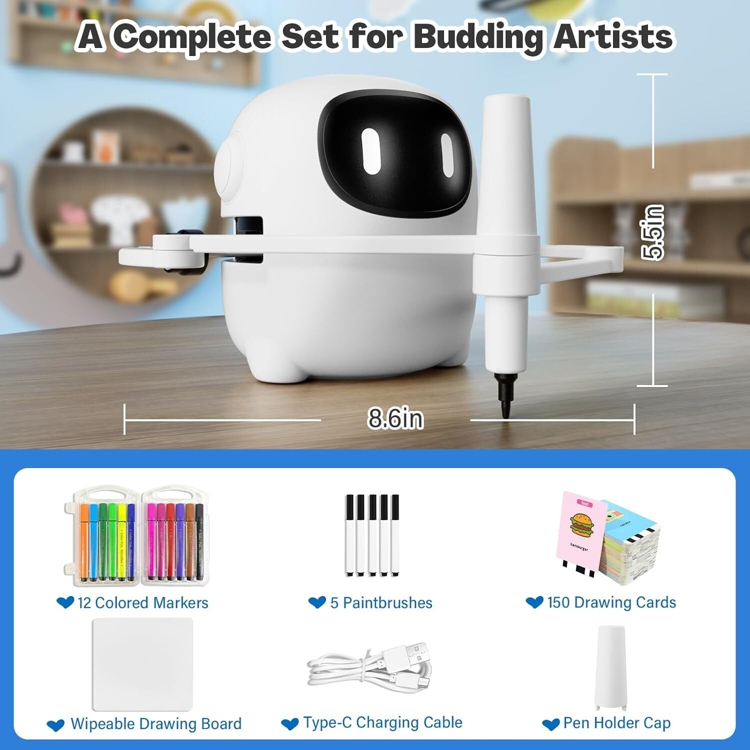 Creative Drawing Robot for Kids with 150 Interactive Cards & Music Features