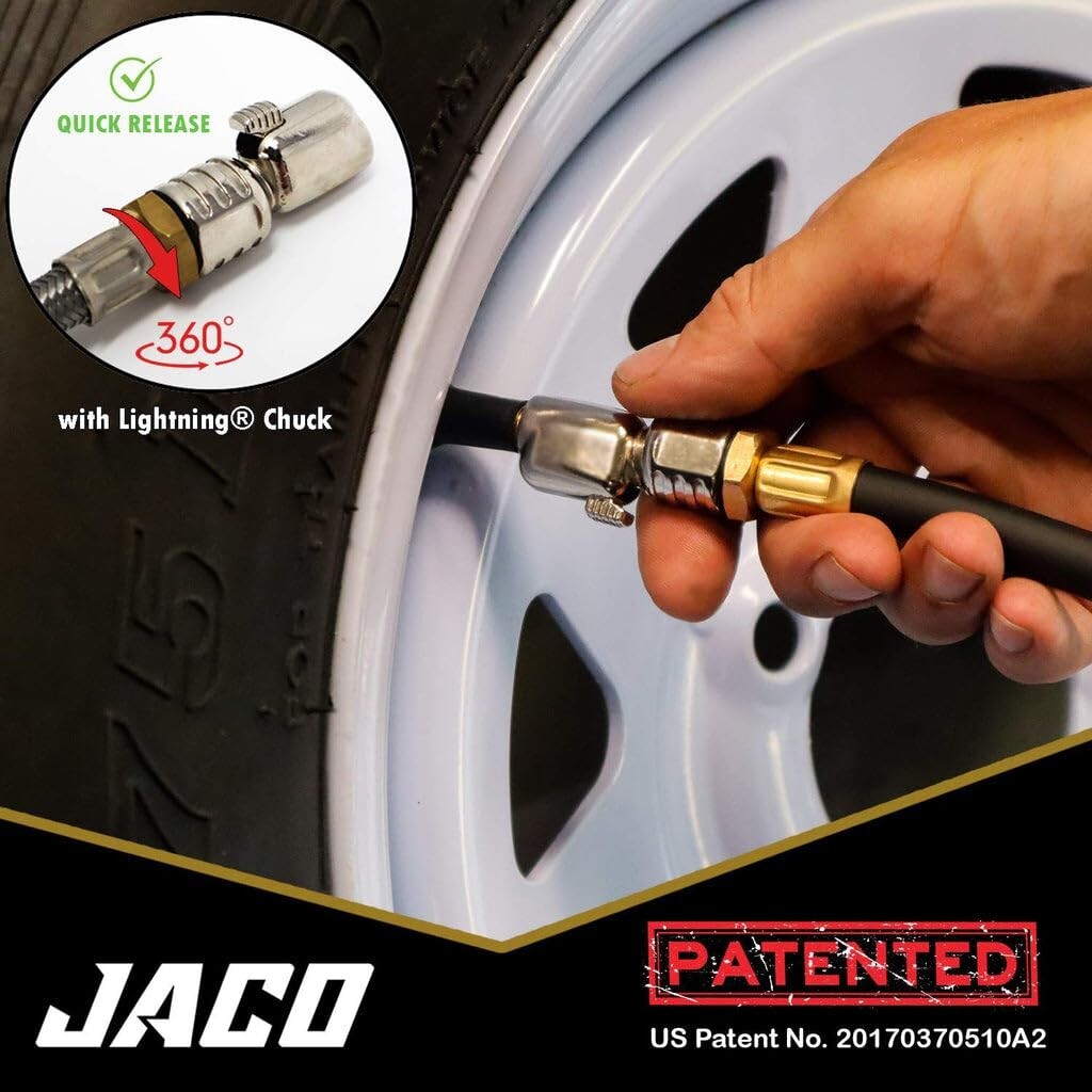 Portable JACO FlowPro 2.0 Tire Inflator with 360° Swivel Gauge - 200 PSI Power