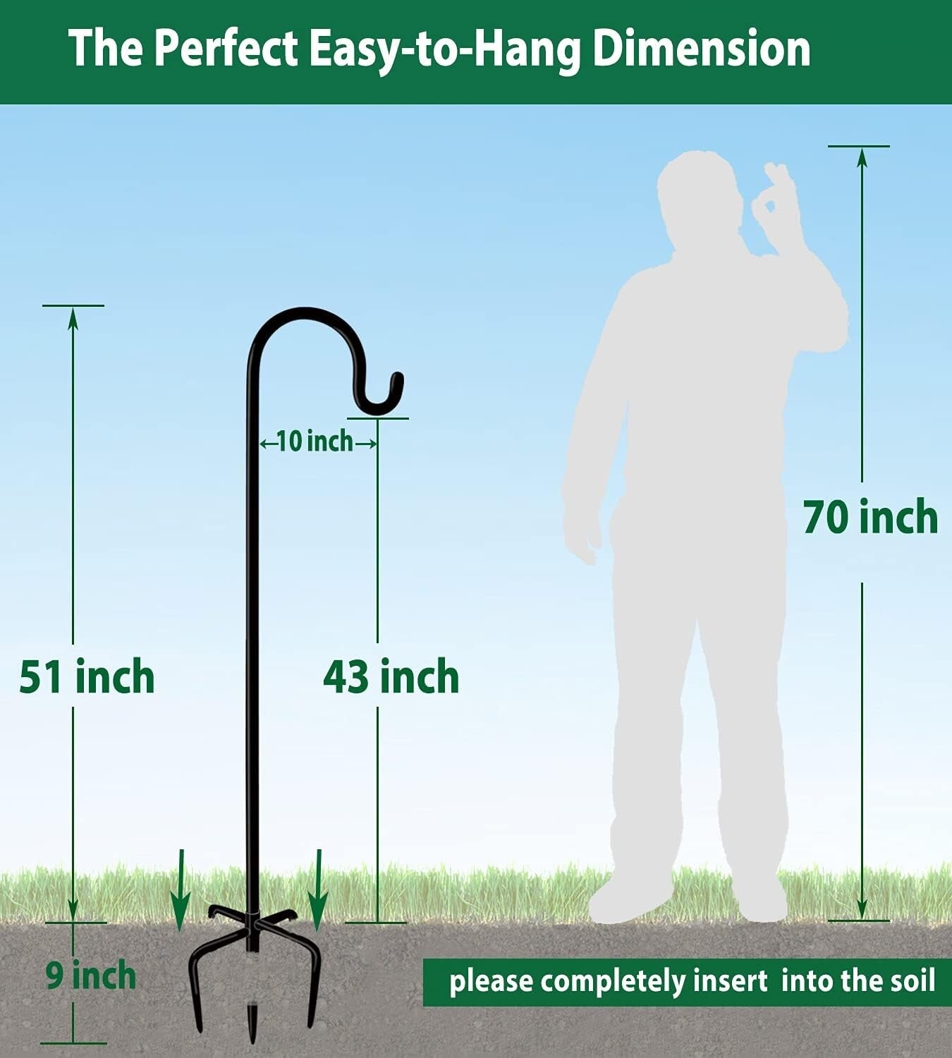 Durable 60” Adjustable Shepherd Hook Stand - Perfect for Bird Feeders and Decor