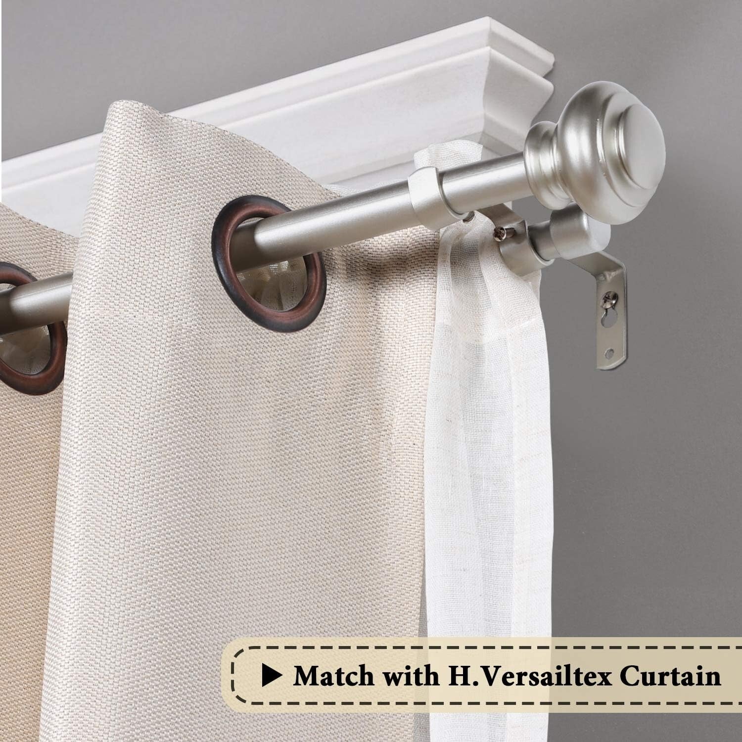 Contemporary Adjustable Curtain Rod Set, 48-84 Inches with Classic Finials