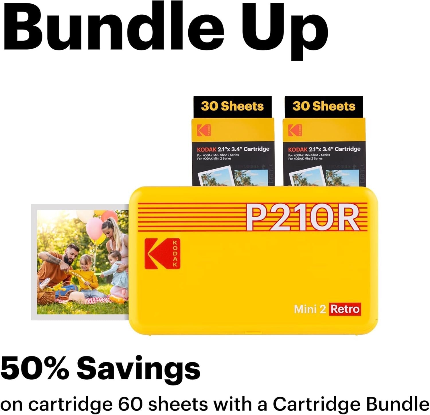 Compact Bluetooth Photo Printer - 4PASS Technology & 68 Sheets Bundle in Yellow