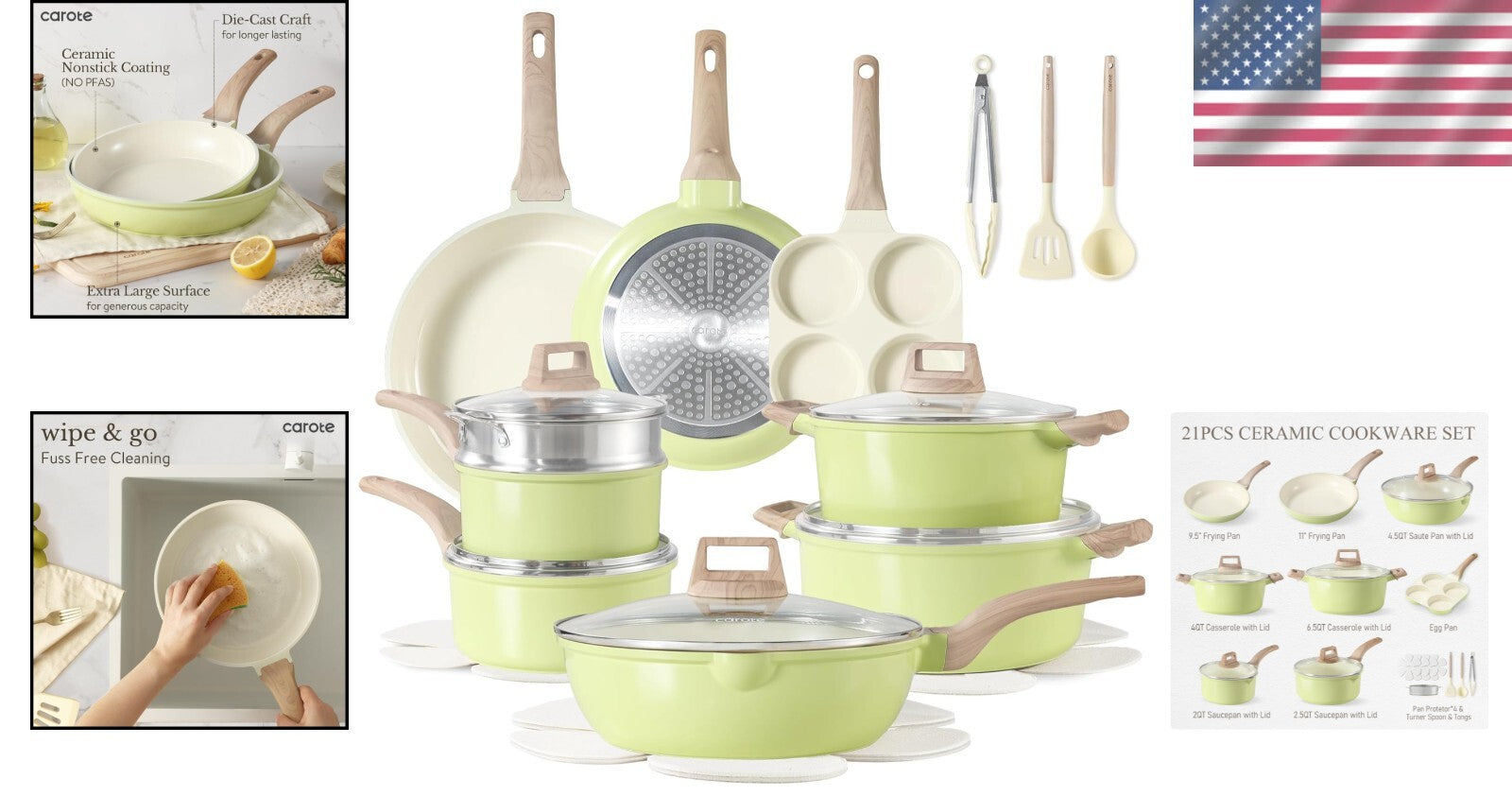 Ceramic Non-Stick Cookware Set – 21-Piece Kitchen Essential for Healthy Cooking