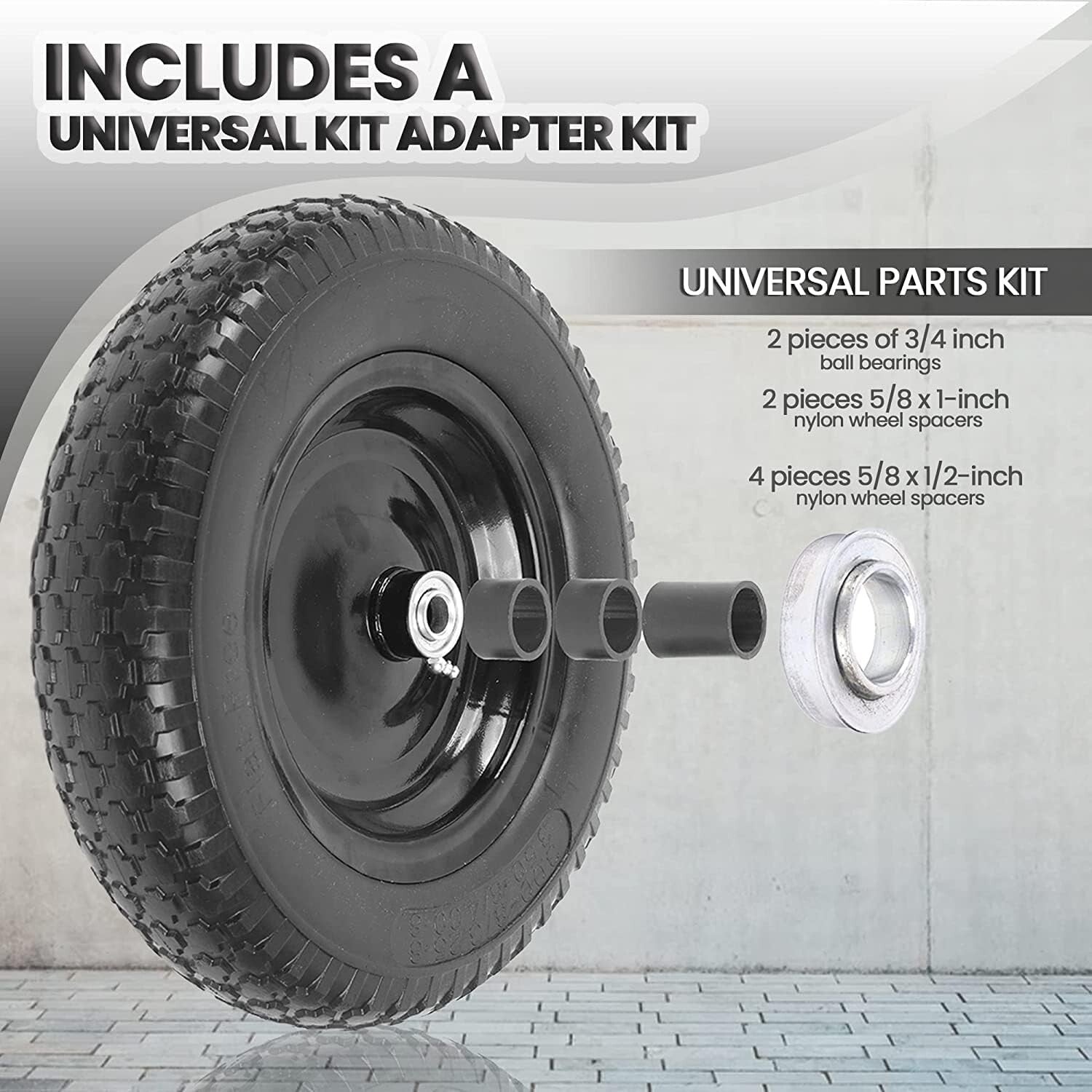 Universal Fit 14.5" Flat-Free Tire & Wheel - Durable, Weather-Resistant Solution