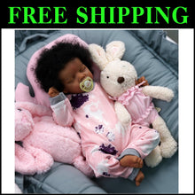 Load image into Gallery viewer, 17-Inch Realistic Black Reborn Baby Doll with Soft Body &amp; Curls – Gift Box