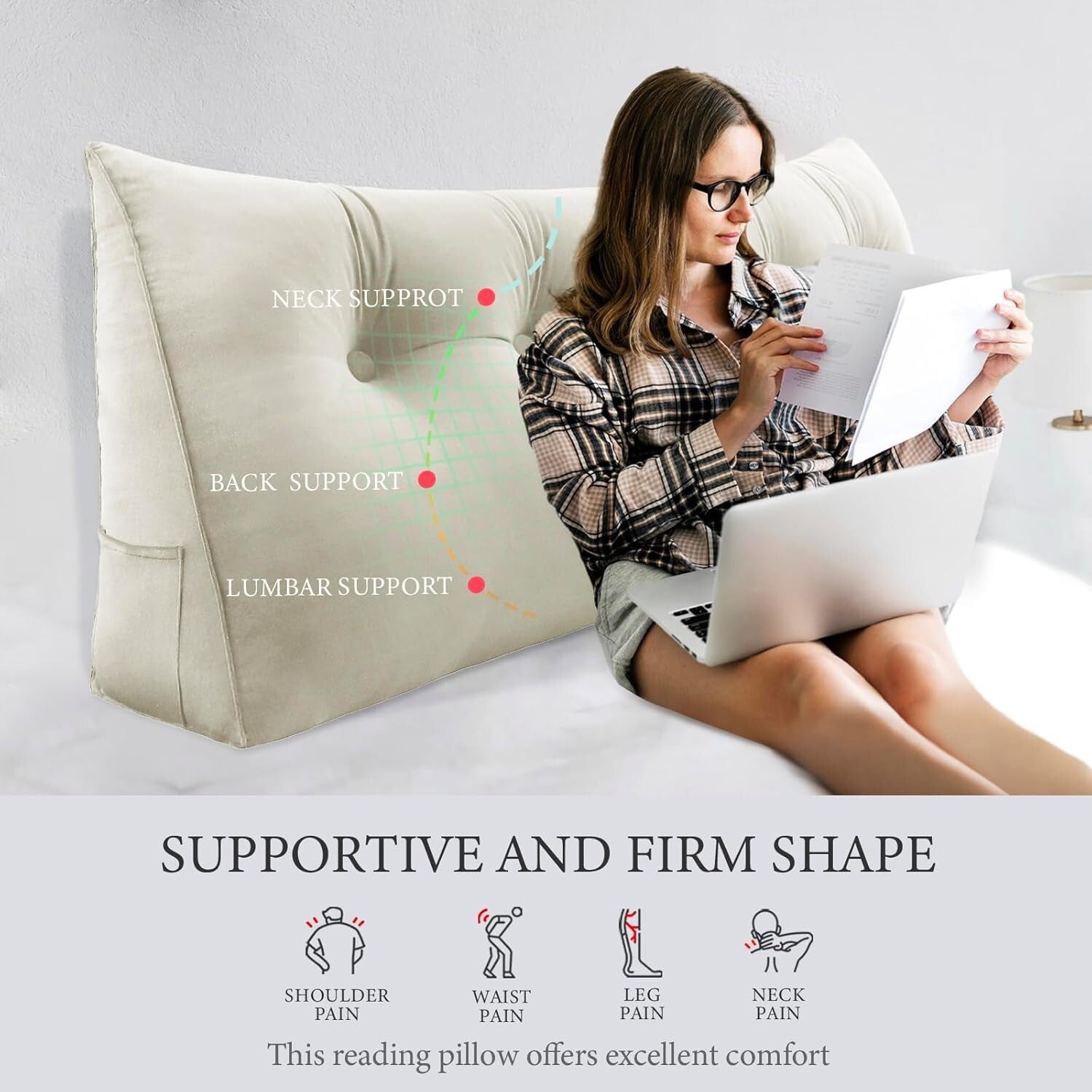 Large 76-Inch King Wedge Pillow for Reading & Relaxation - Soft Velvet Design