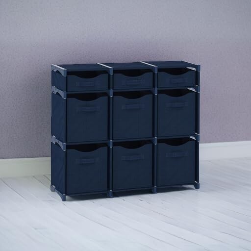 9 Cube Navy Organizer with Foldable Bins - Effortless Style for Kids' Rooms