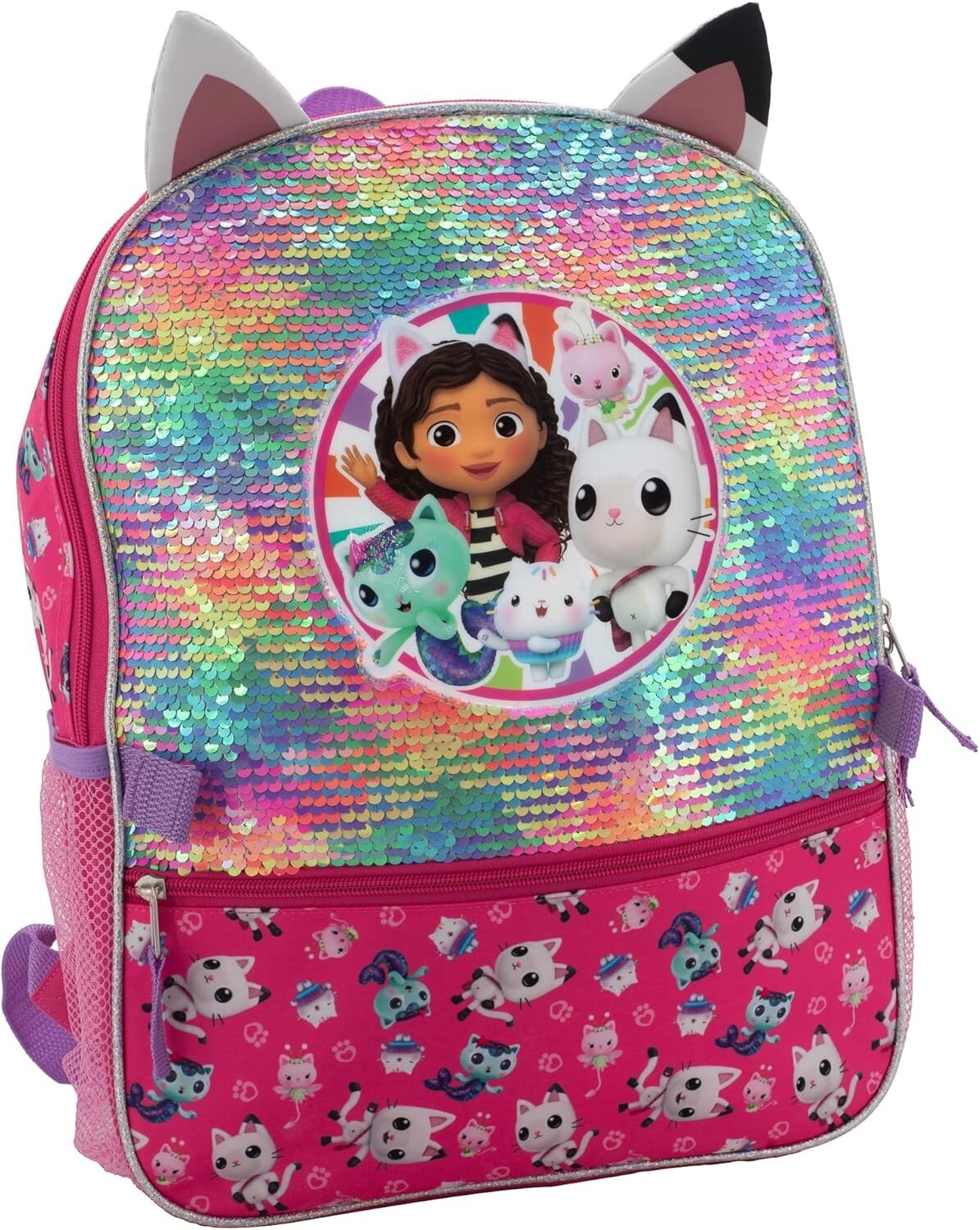 Durable 16" Gabby’s Dollhouse Sequin Backpack Set - Perfect for School Travel