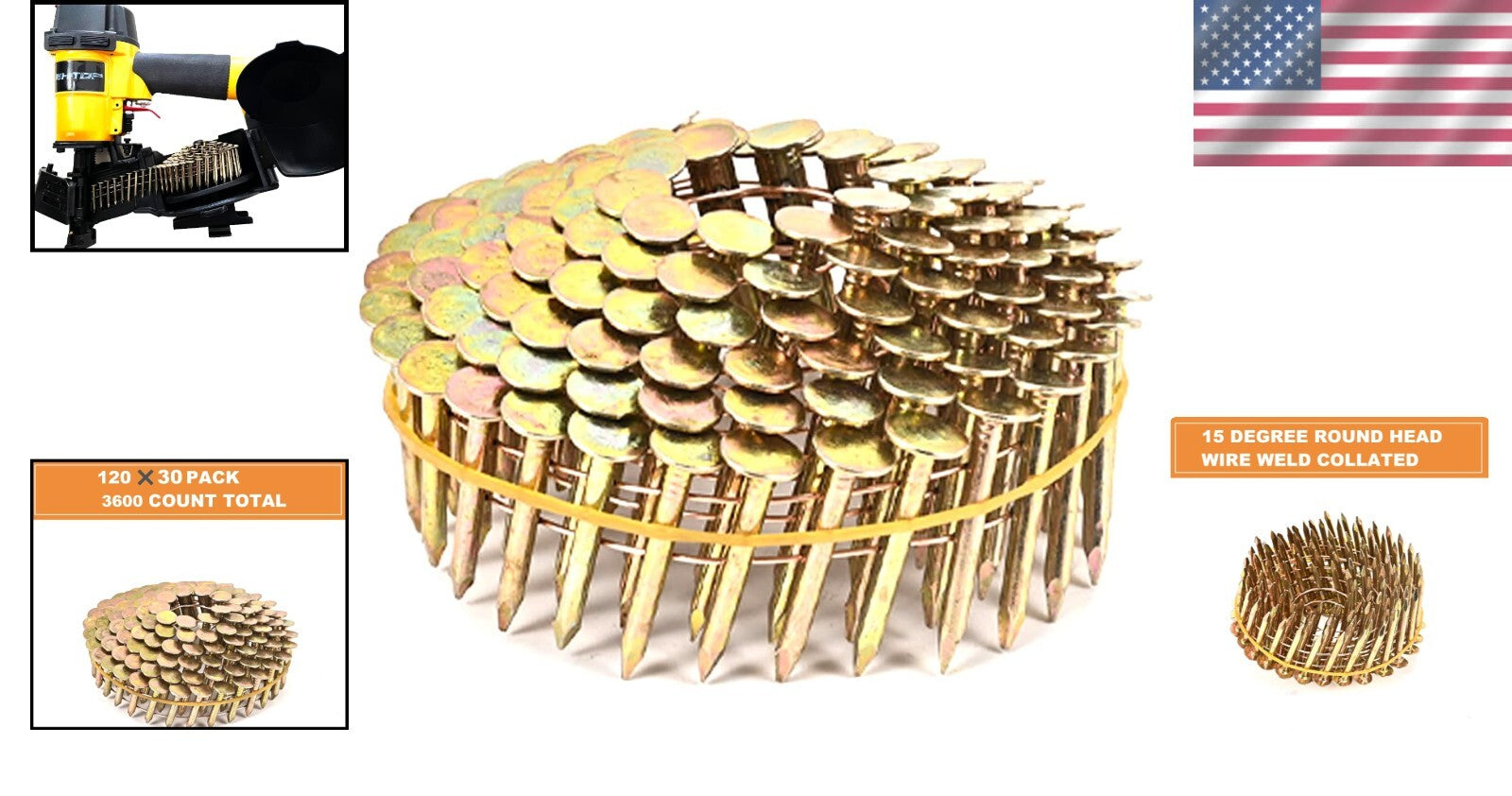 15° Round Head Coil Roofing Nails (3600 Count) for Durable Construction Projects