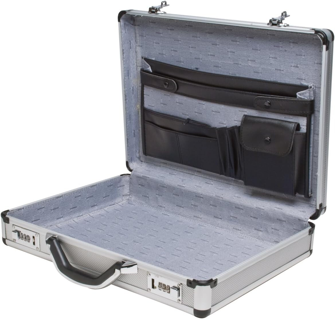 Durable Silver Aluminum Briefcase - 17.5" Medium Size with Locking System