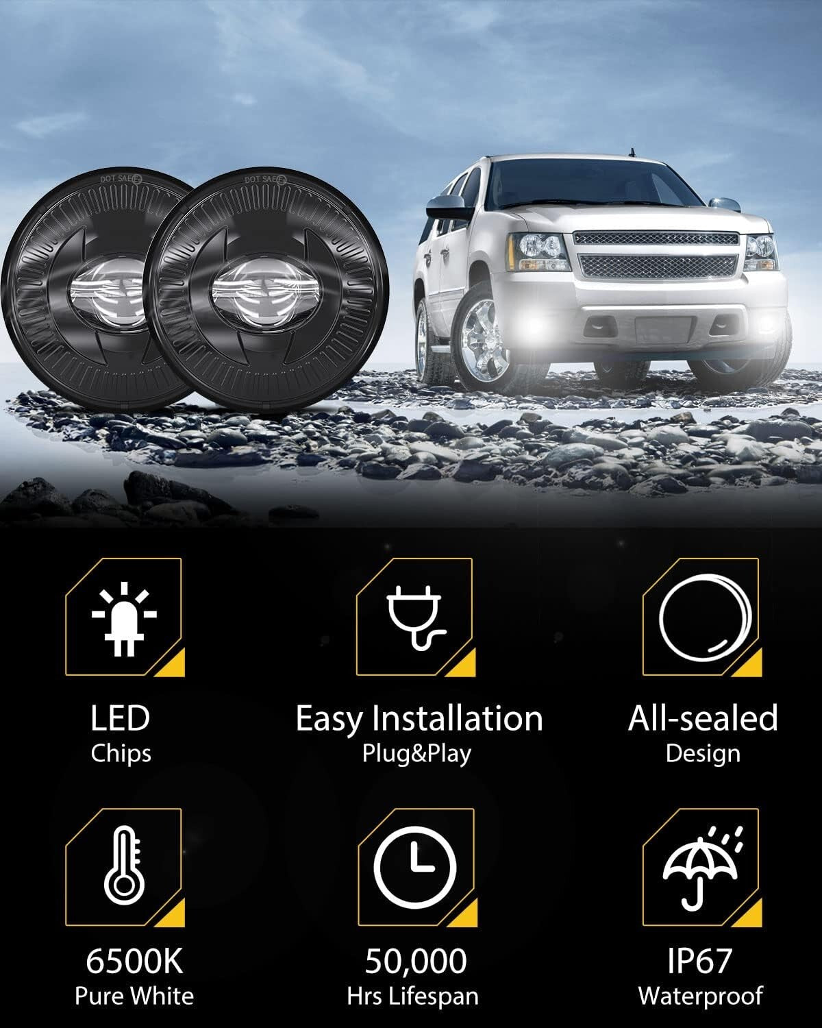 Durable LED Fog Lights 5202 for Tahoe, Yukon, Camaro – 50,000 Hours Lifespan