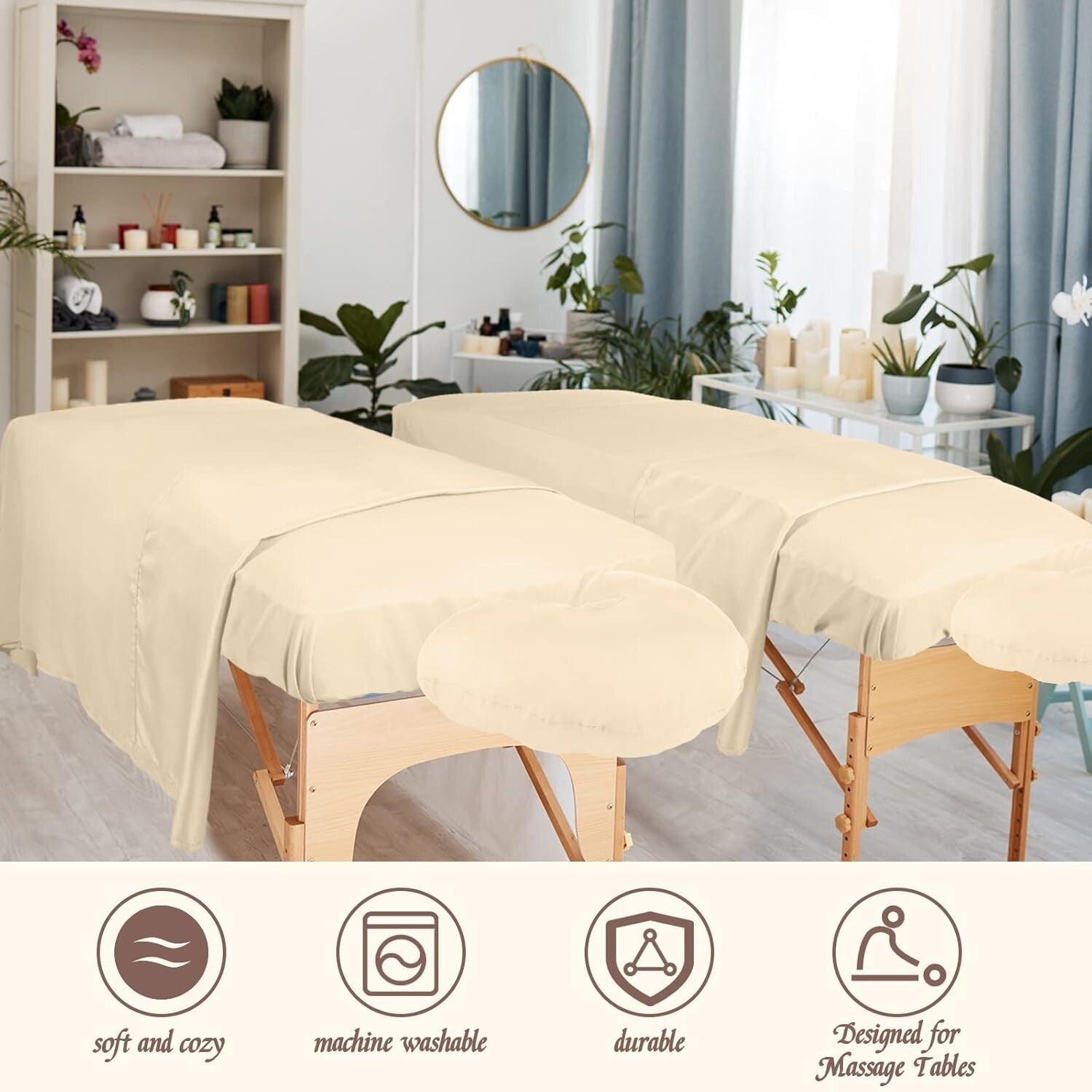 4 Set Soft Massage Table Sheets: Durable Flat, Fitted & Face Cradle Covers
