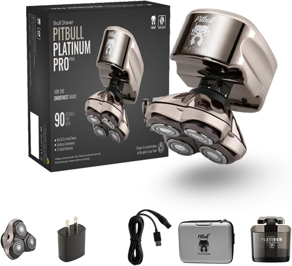 Pitbull Platinum PRO PX5 Waterproof Head and Face Shaver with Travel Case