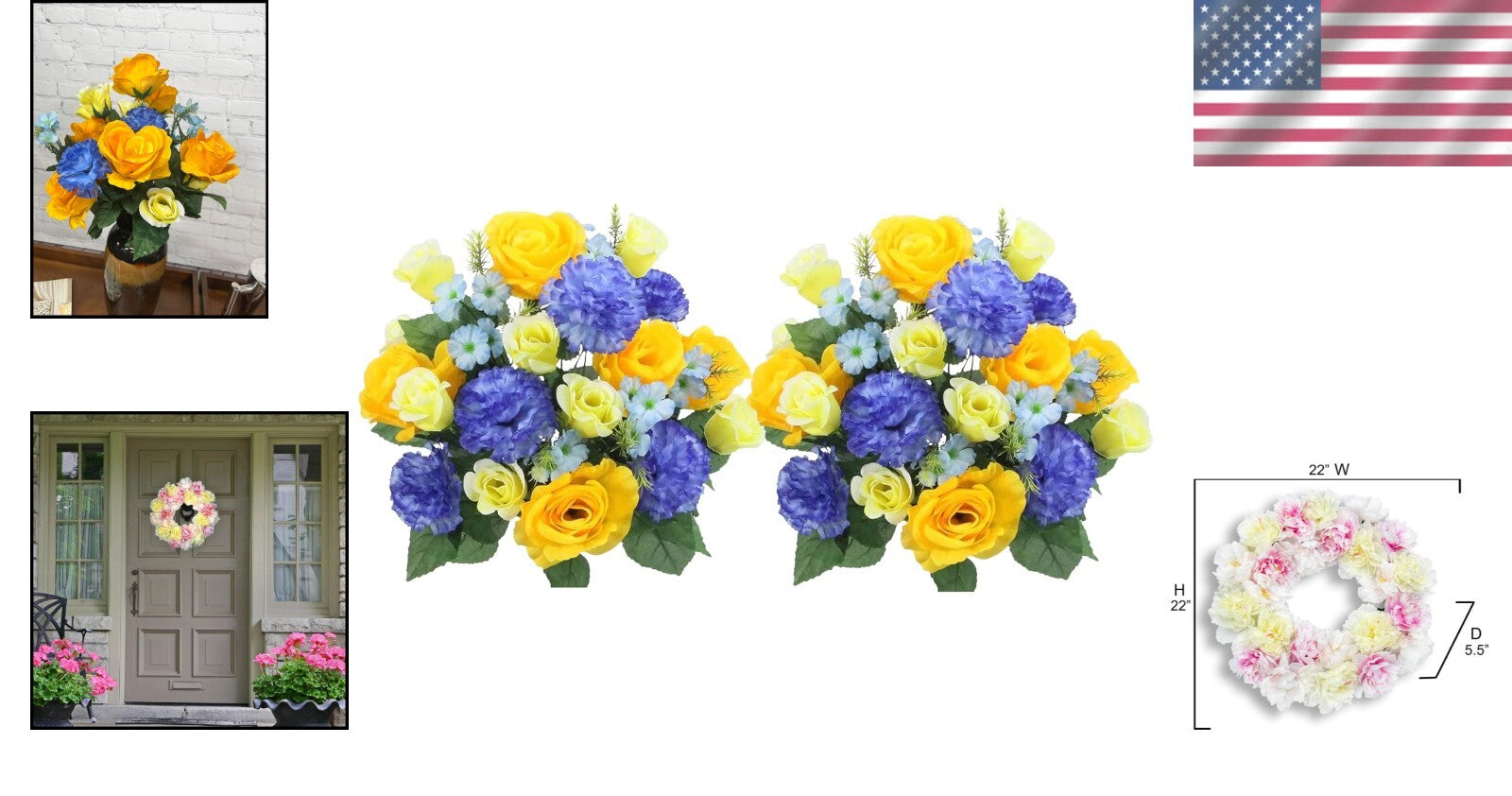 Elegant 2-Pc Mixed Rose & Carnation Faux Flower Set for Home & Memorial Decor