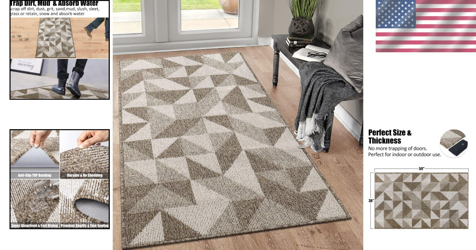 Versatile 36"x59" Indoor Doormat - Low Profile Non-Slip Carpet for Hallways