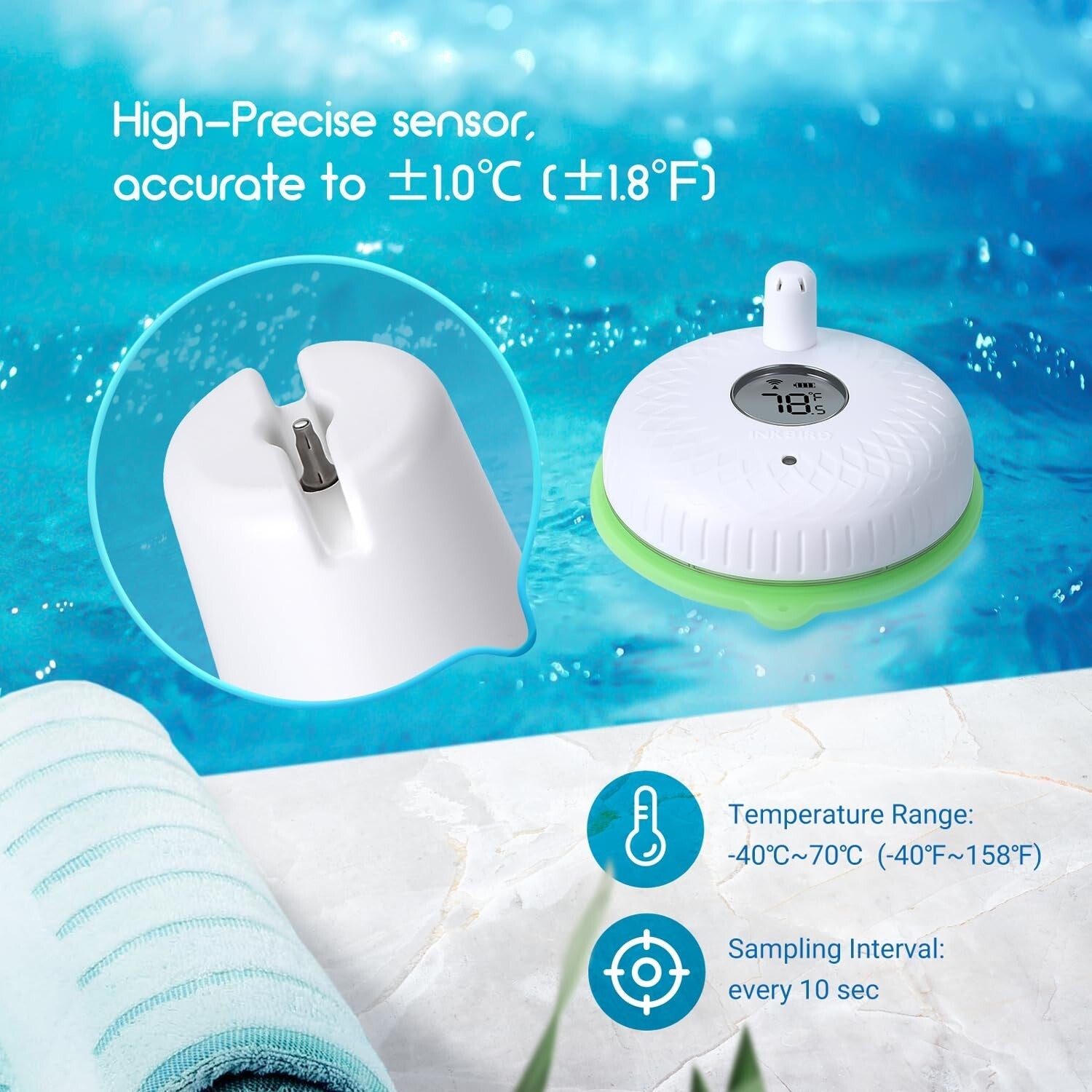 Compact Wi-Fi Connected Thermometer & Humidity Monitor for Water Settings