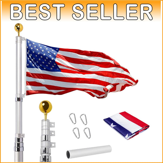 16Ft Heavy-Duty Telescopic Flag Pole Kit with American Flag - Durable & Elegant