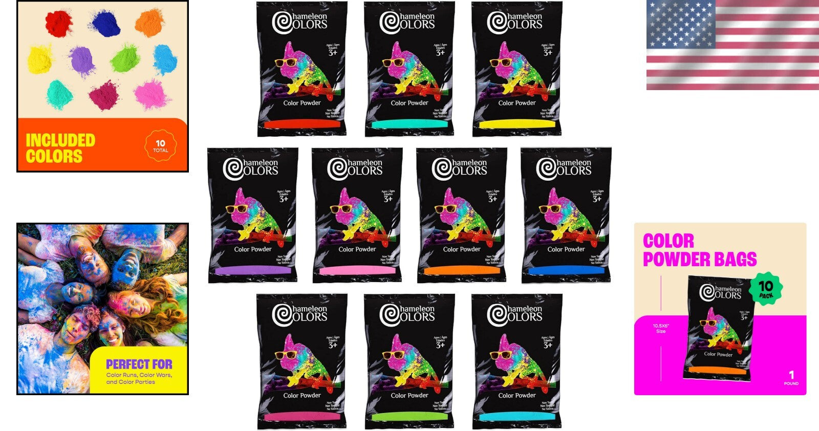 10-Pack 1 lb Non-Toxic Rainbow Color Powder for Vibrant Events and Celebrations