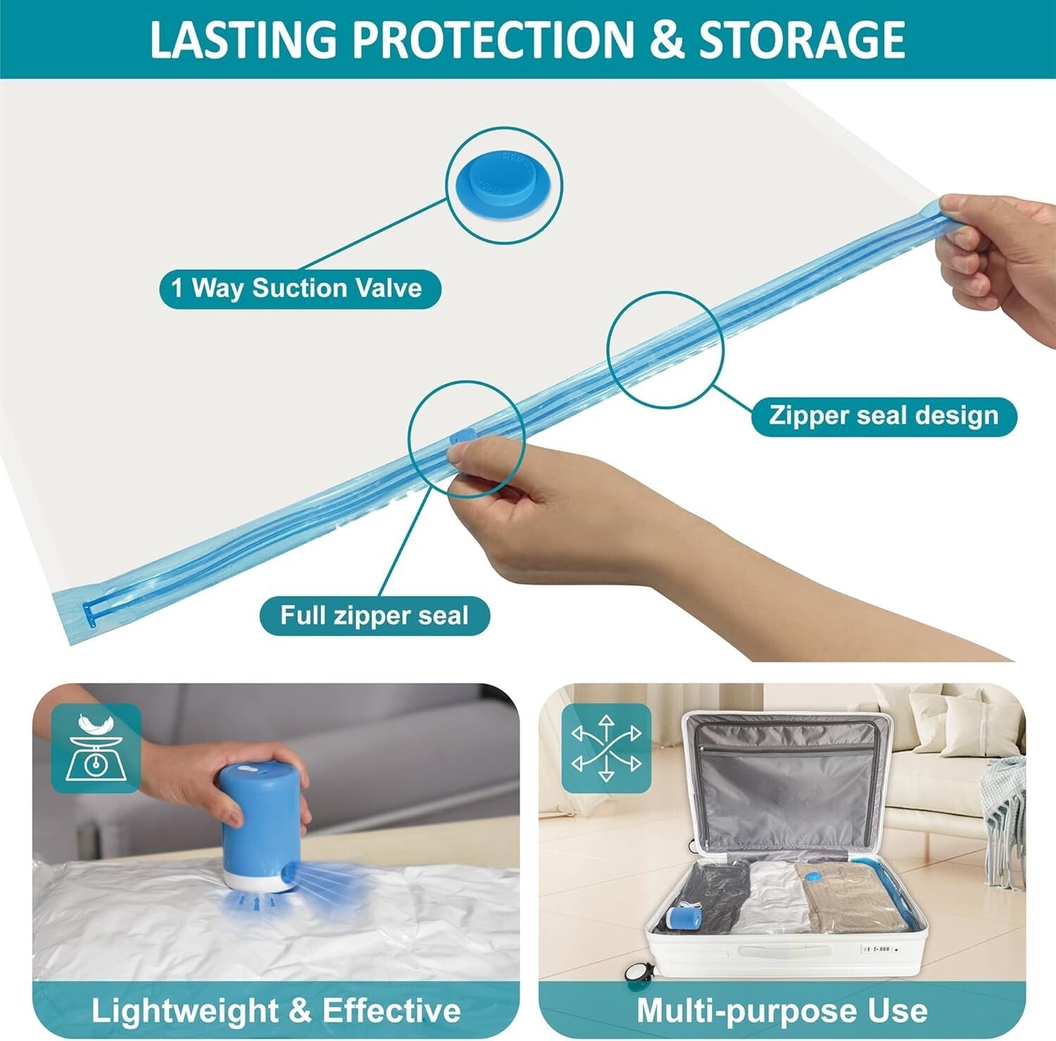 Effortless Compression Vacuum Bags 26 Pack with Electric Pump & Seal Technology