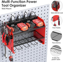 Load image into Gallery viewer, Dual-Tier Power Tool Storage Shelf w/ Surge Protector &amp; Built-in Battery Holder