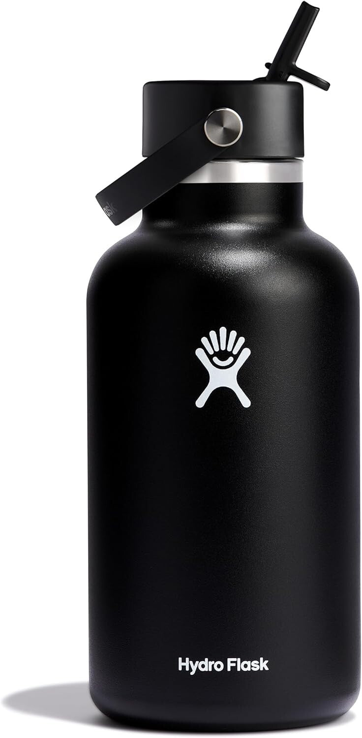 64 Oz Vacuum Insulated Stainless Steel Water Bottle with Leakproof Straw Lid