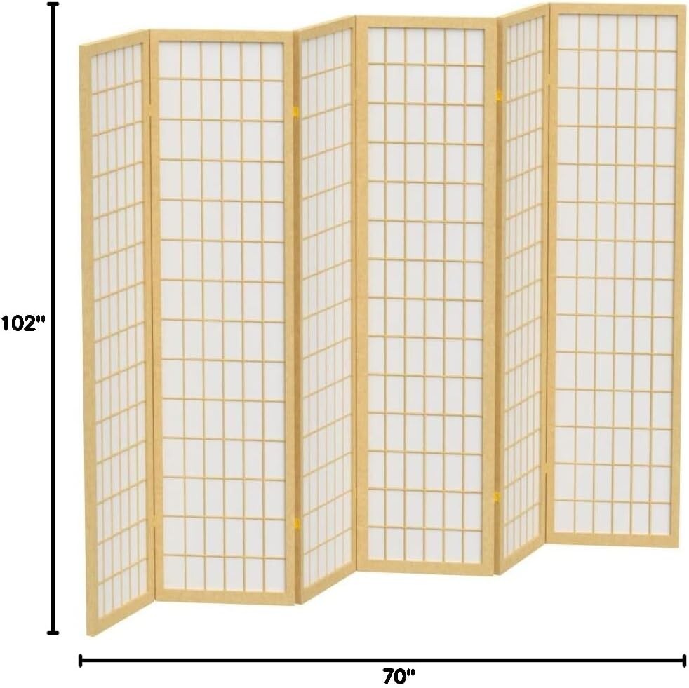 Classic 6-Panel Window Pane Shoji Screen Room Divider - Elegant Privacy Solution