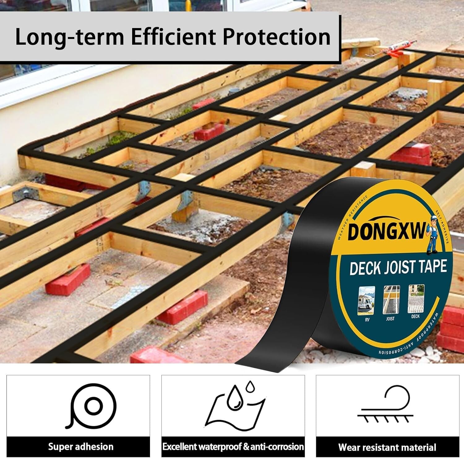 10-Pack Waterproof Butyl Deck Joist Tape 2'' x 50' - Weather Resistant Solution