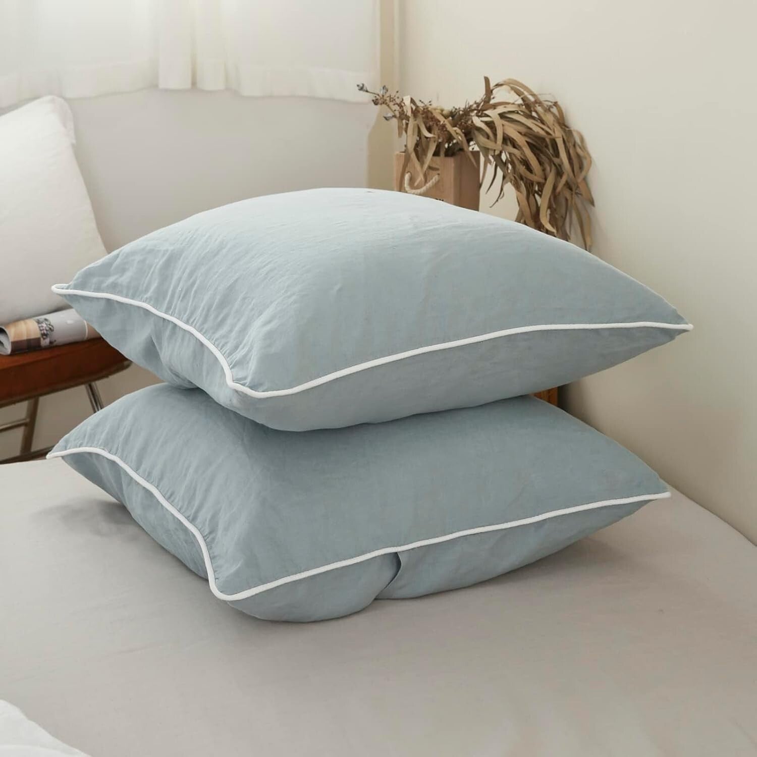 Sumptuous 100% Linen Euro Shams 26"x26" - Dusty Blue, Set of 2 for Elegant Decor