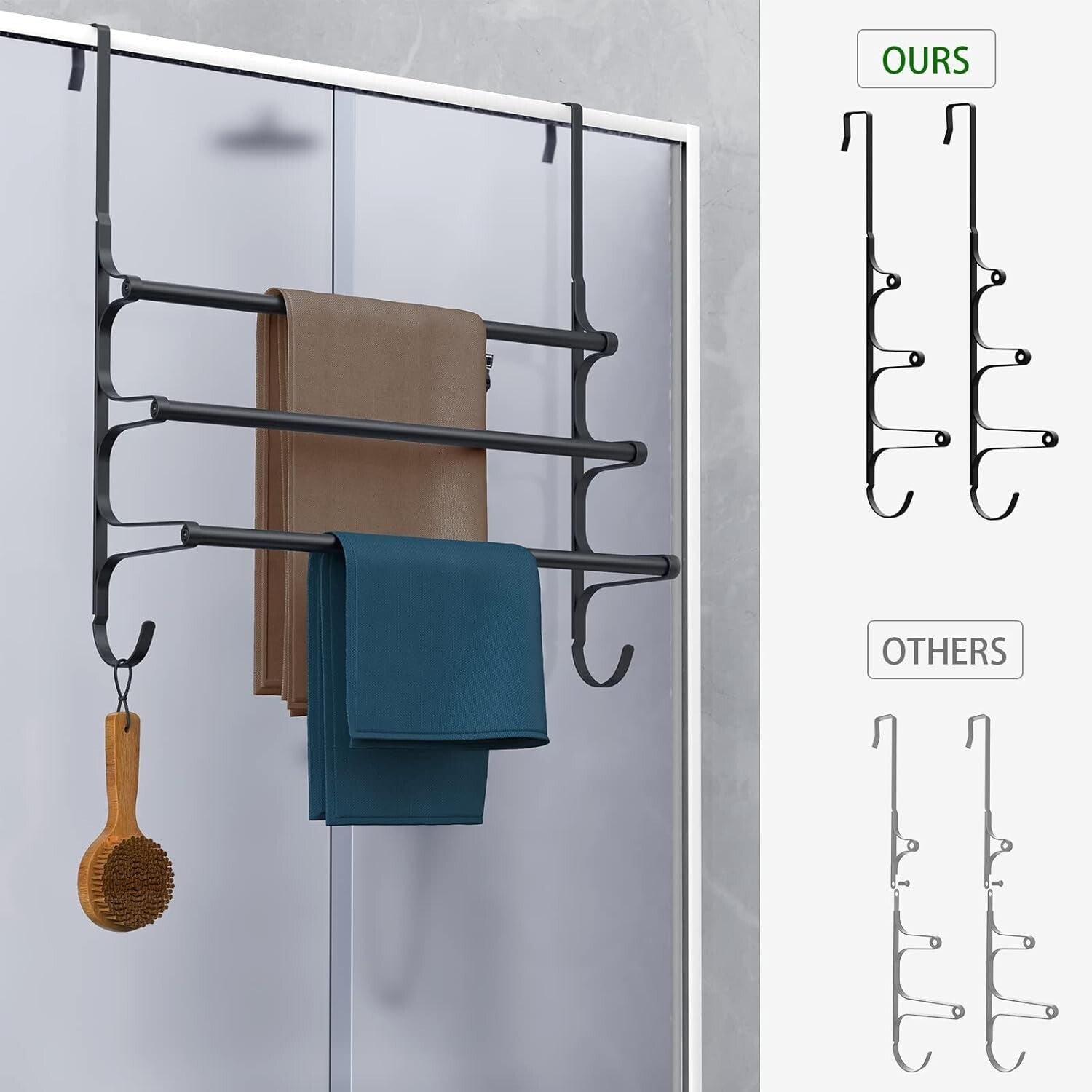 Durable 24.2” Over Door Towel Storage Rack with Hooks - Smart Bathroom Solution