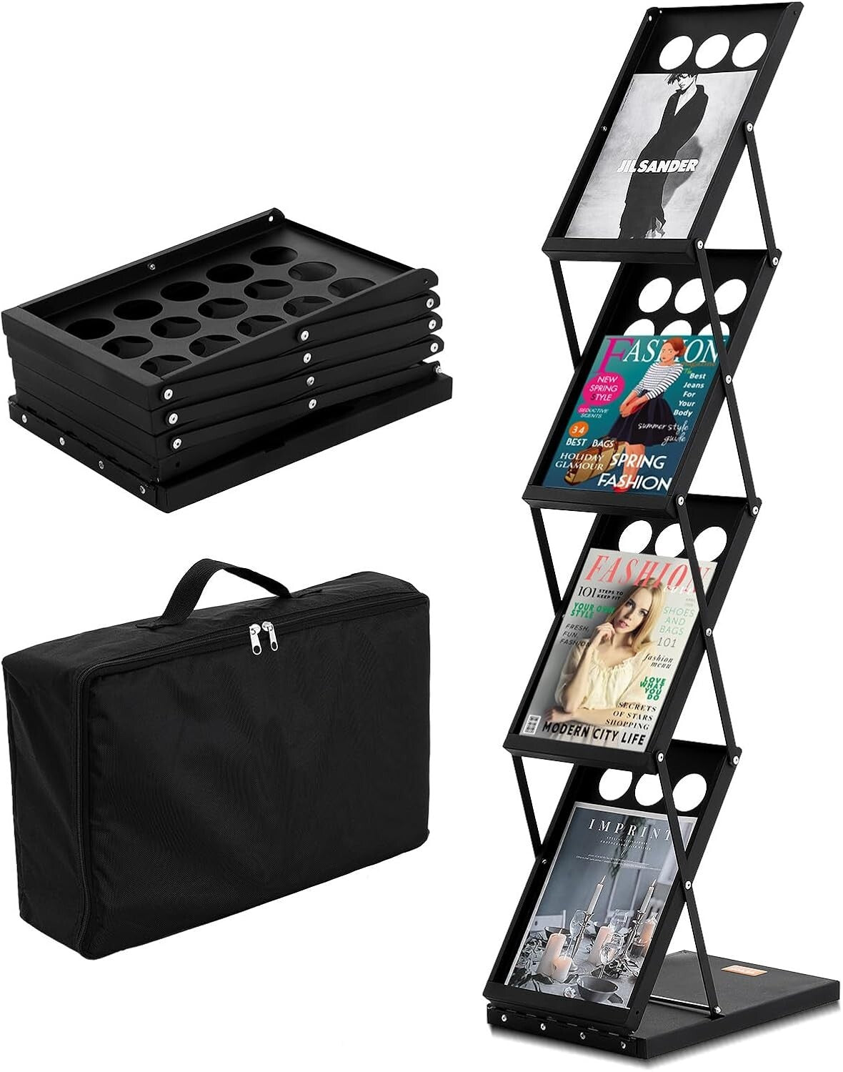 4-Tier Portable Brochure Display Stand with Carrying Bag - Office & Trade Shows