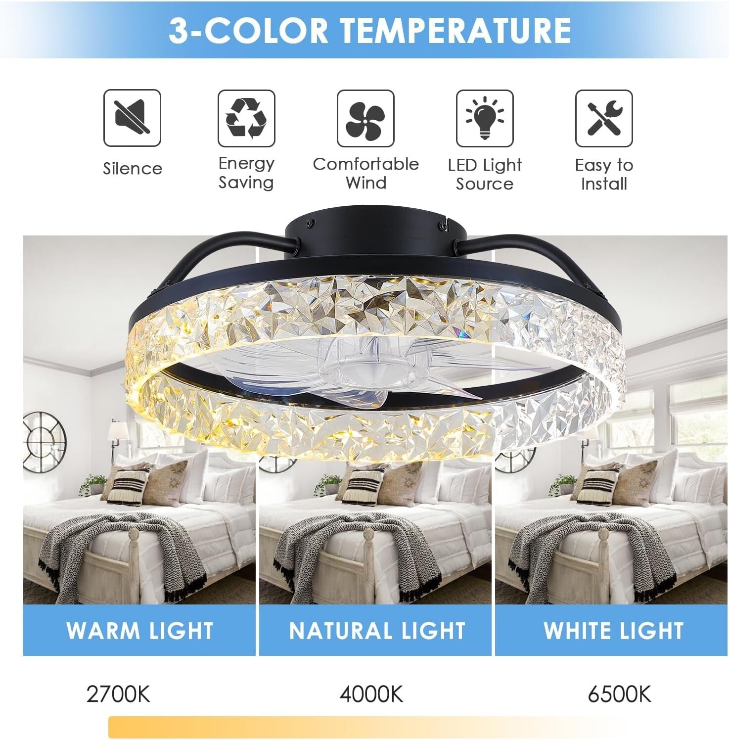 Effortless Comfort with 16" Dimmable Ceiling Fan - Remote & APP Control Feature