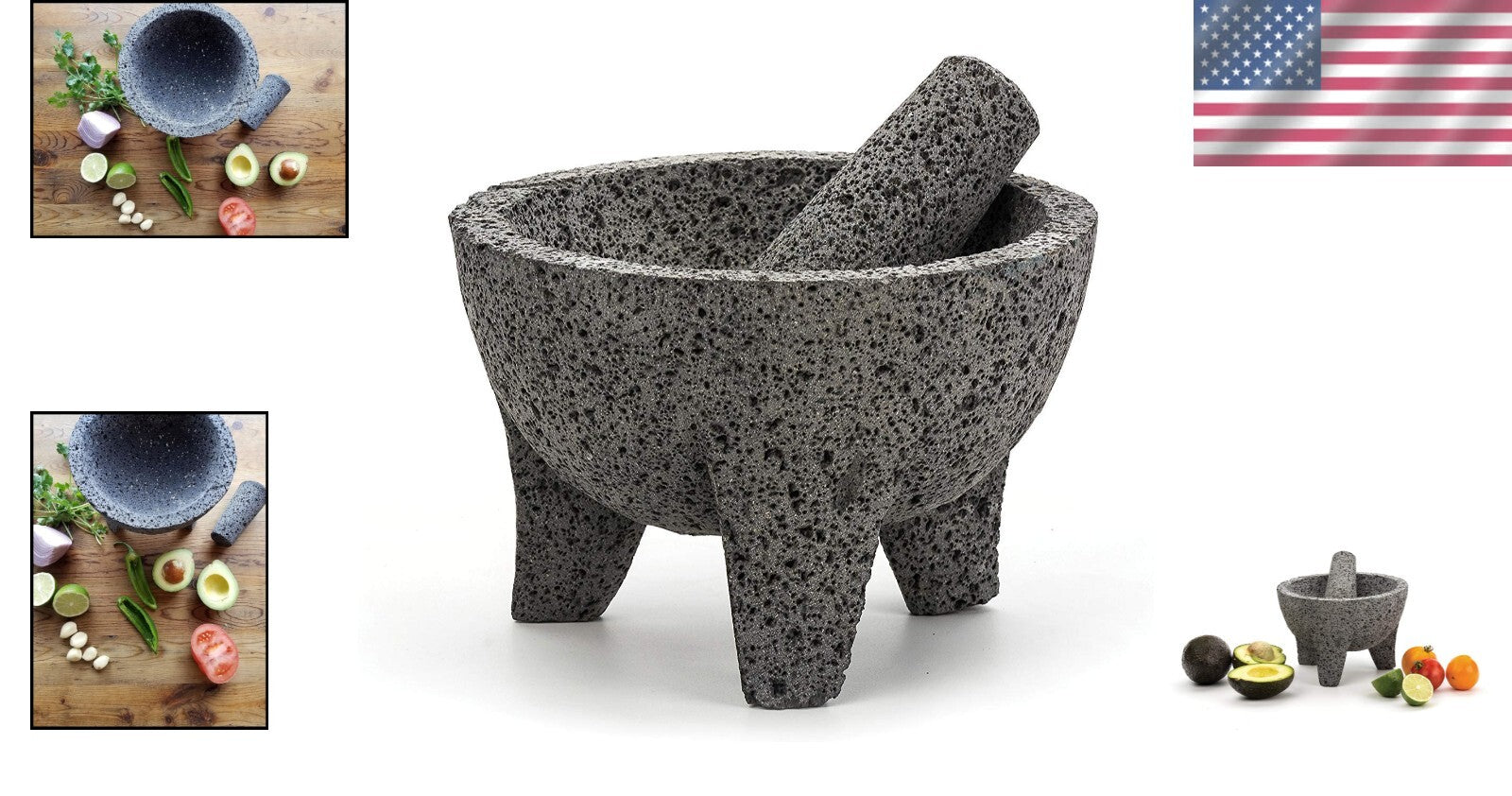 Authentic Mexican Molcajete 8.5” - Natural Volcanic Stone for Perfect Guacamole
