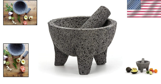 Authentic Mexican Molcajete 8.5” - Natural Volcanic Stone for Perfect Guacamole