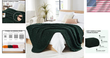Load image into Gallery viewer, Handmade Olive Green Chunky Knit Throw Blanket - Decorative &amp; Cozy 50x60