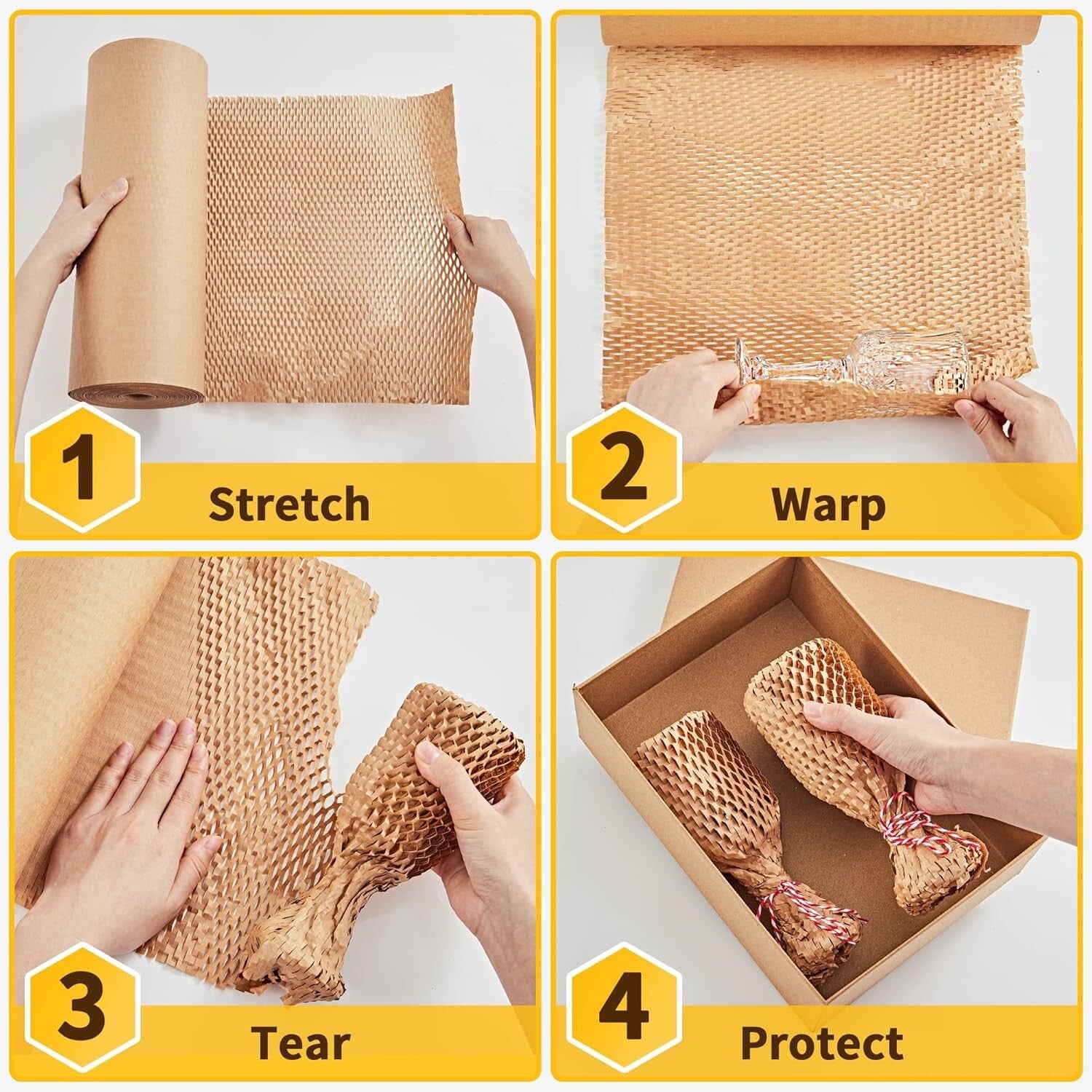 15''x400' Honeycomb Wrap with 30 Fragile Labels - Ideal for Shipping & Gifts