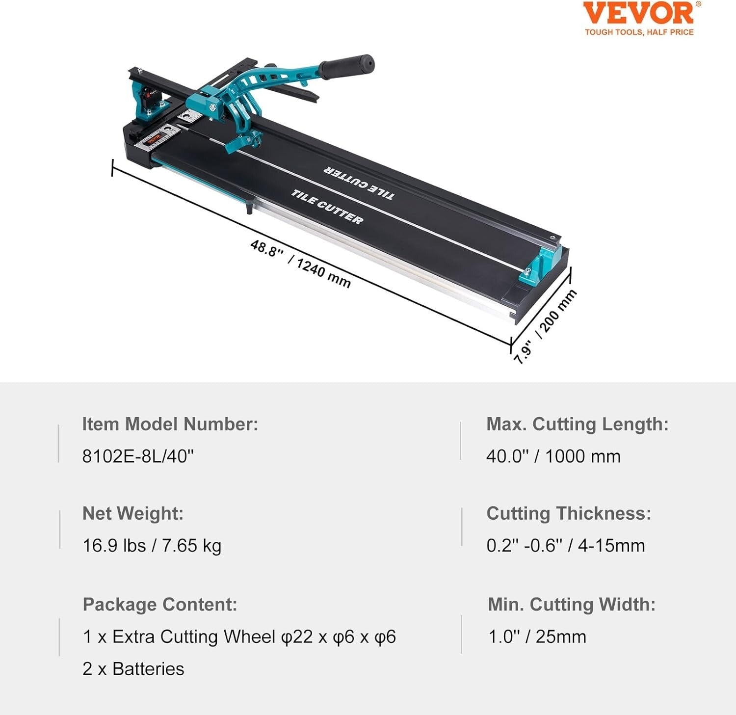 Professional Grade 40-Inch Tile Cutter with Adjustable Rulers - Ergonomic Design