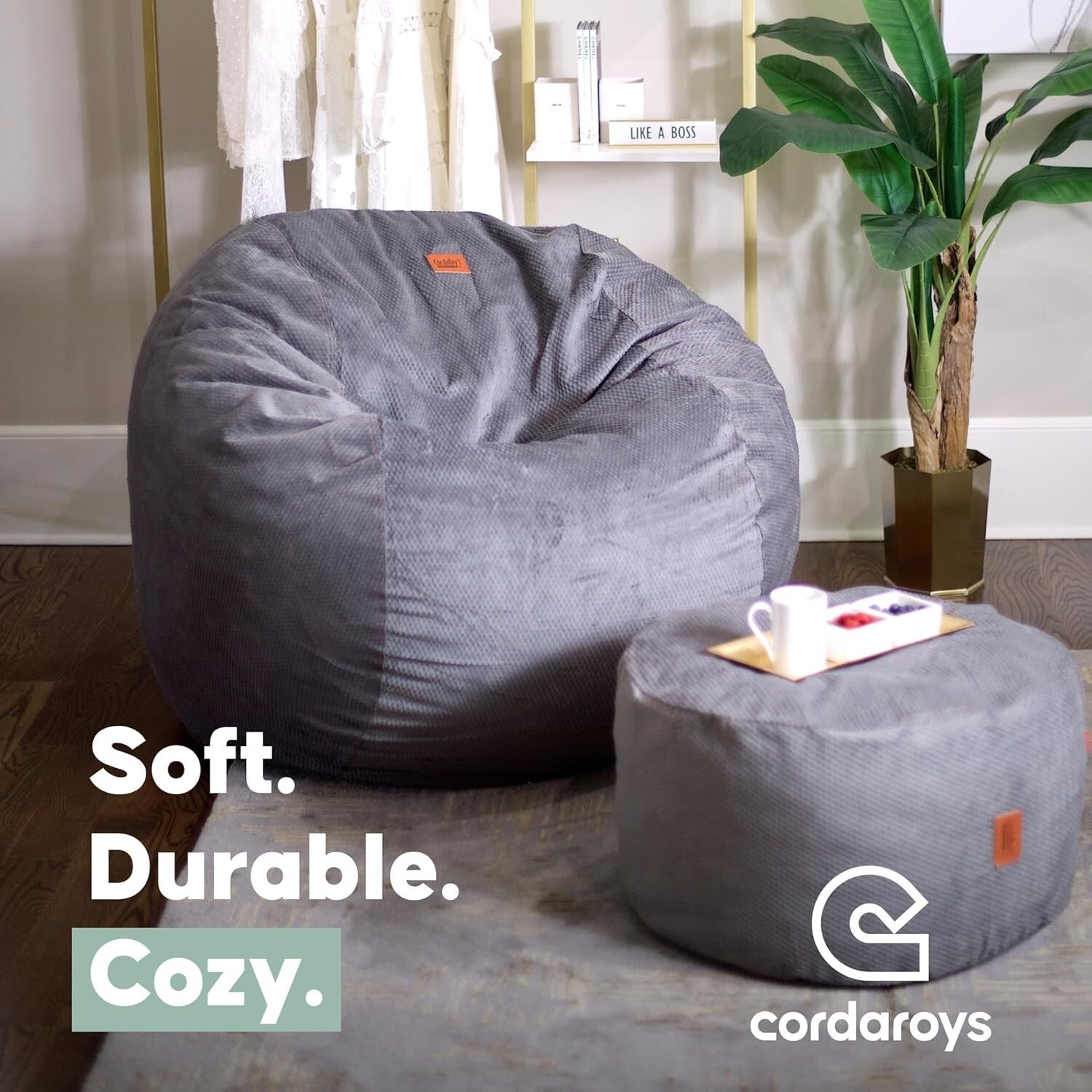 Cozy Chenille Bean Bag Chair & Bed - Full Size, Adjustable & Washable - Charcoal