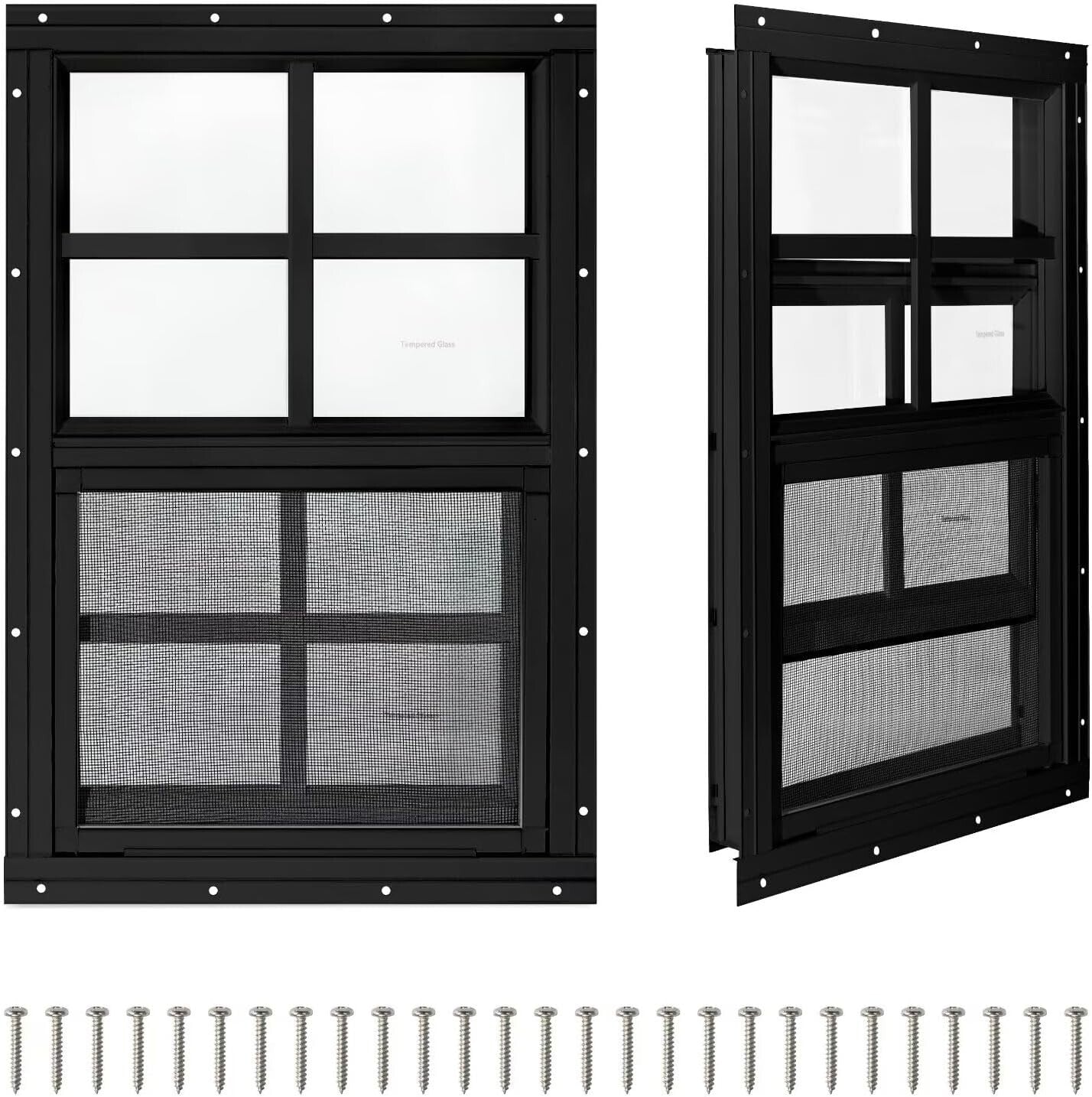 2 Pack 12" x 18" Sliding Shed Windows with Tempered Glass & Screens, Black