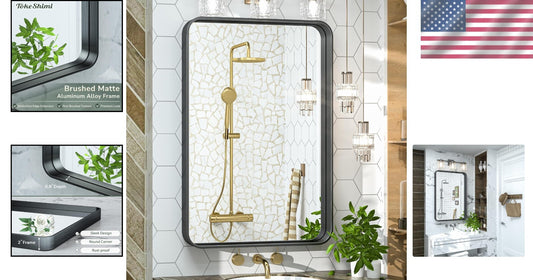 Modern 20"x30" Matte Black Vanity Mirror - Frameless Design & High Clarity