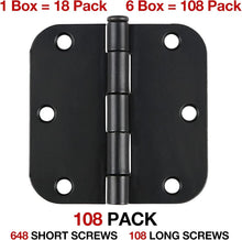 Load image into Gallery viewer, Bulk 108 Pack Matte Black Rounded Door Hinges 3.5 Inch with Installation Screws
