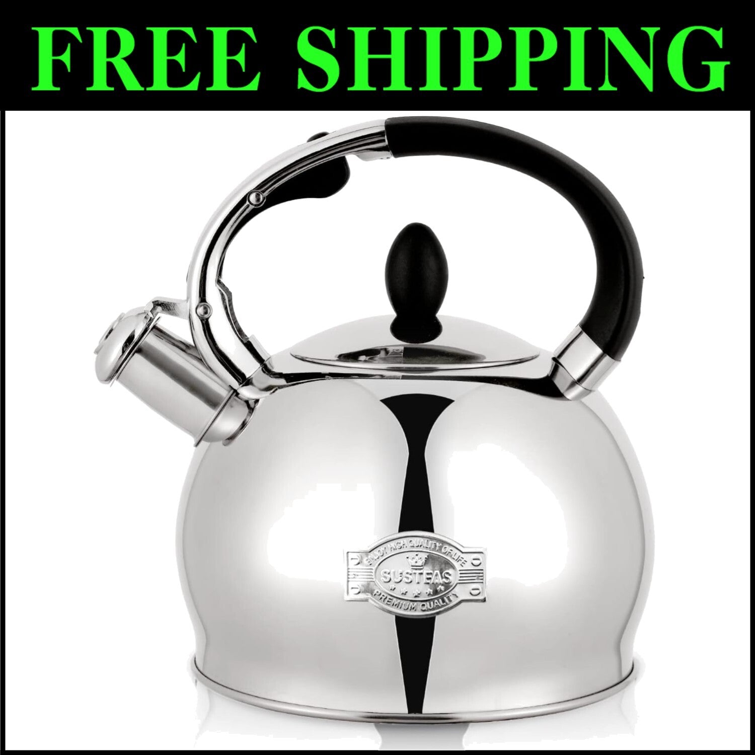 Elegant 2.64 Qt Whistling Stove Top Kettle with Anti-Scald Mitt for Safe Pouring