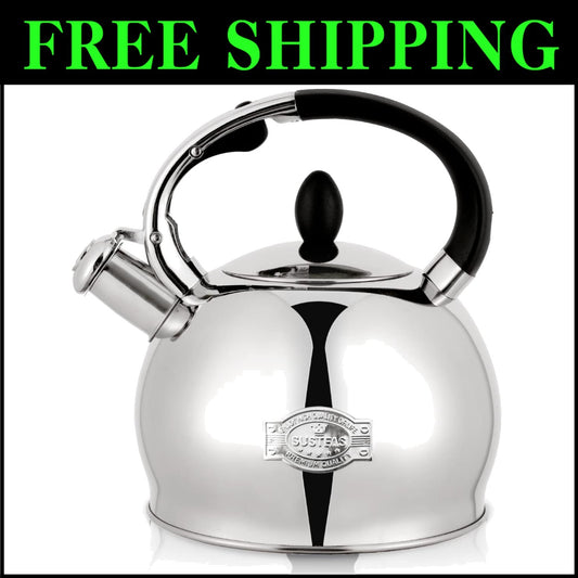 Elegant 2.64 Qt Whistling Stove Top Kettle with Anti-Scald Mitt for Safe Pouring