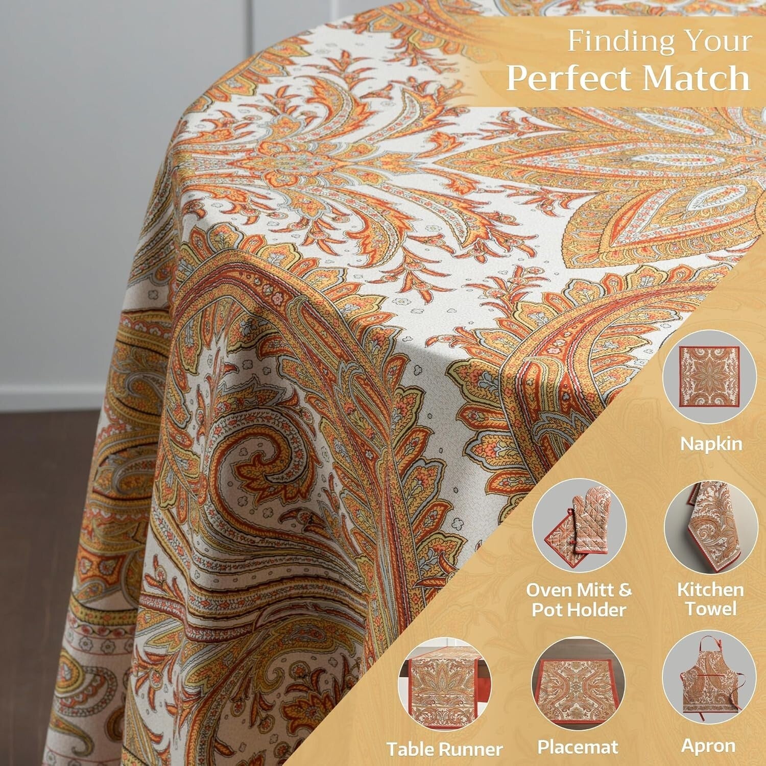 Round Cotton Tablecloth 63 Inches - Elegant Kashmir Paisley for All Occasions