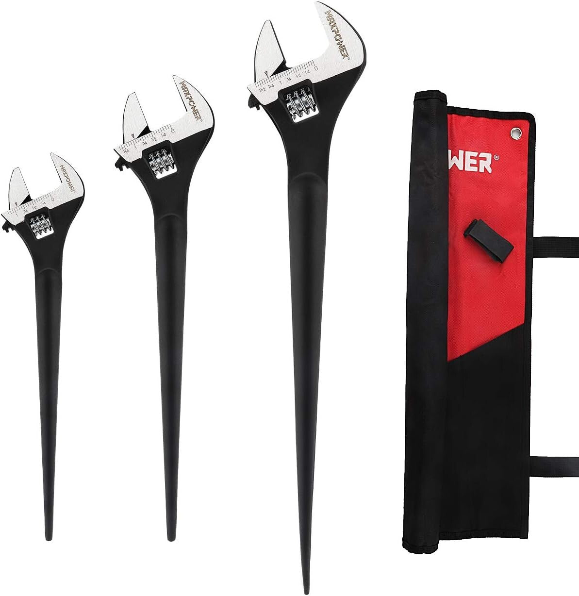 3-Piece Adjustable Spud Wrench Set (10in, 12in, 16in) with Durable Kitbag