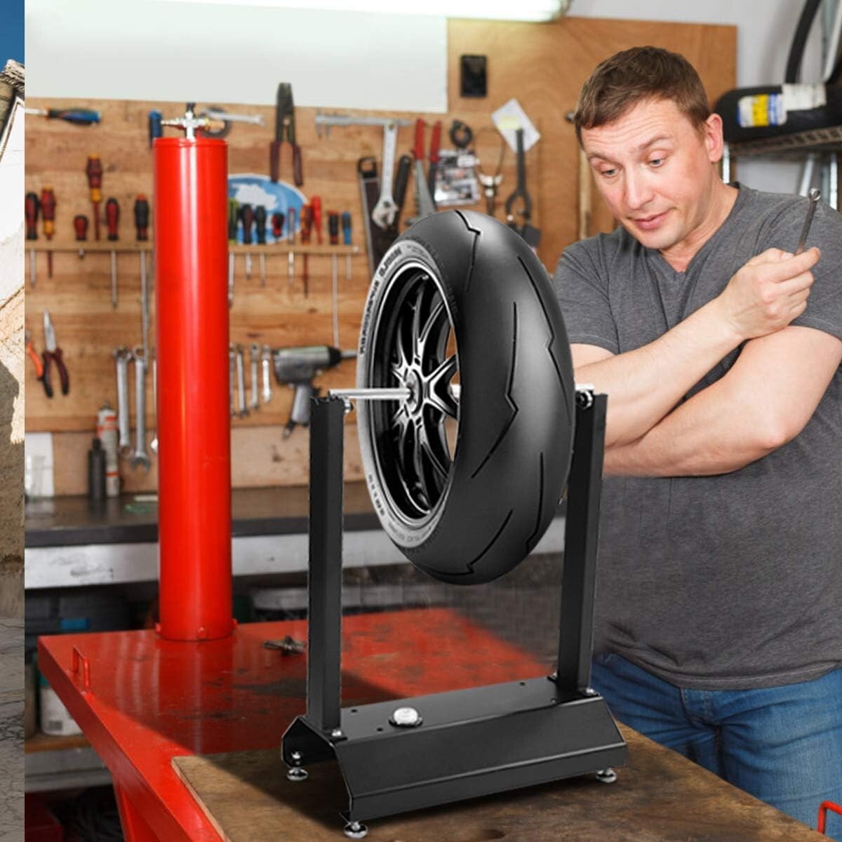 Heavy-Duty Tire Balancer & Wheel Truing Stand with Adjustable Centering Cones