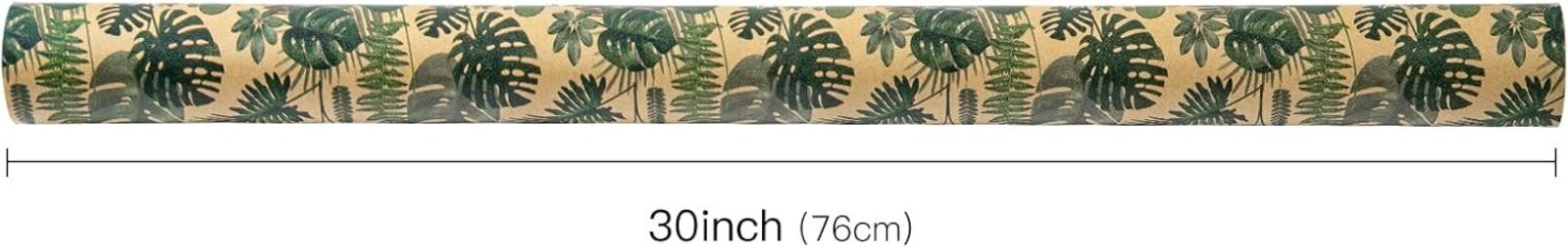 Eco-Friendly Kraft Wrapping Paper Roll with Floral Green Leaves - 196 Sq Ft