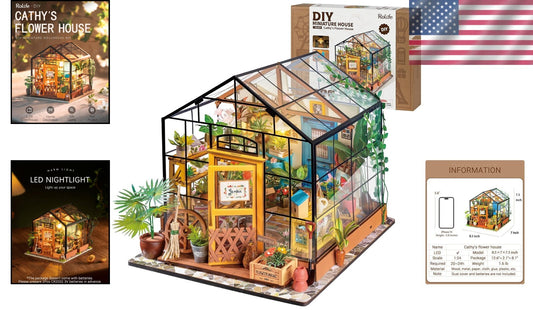 Charming Green Miniature Dollhouse Kit with Furniture & LED - 8.5x7x7.5 Inches