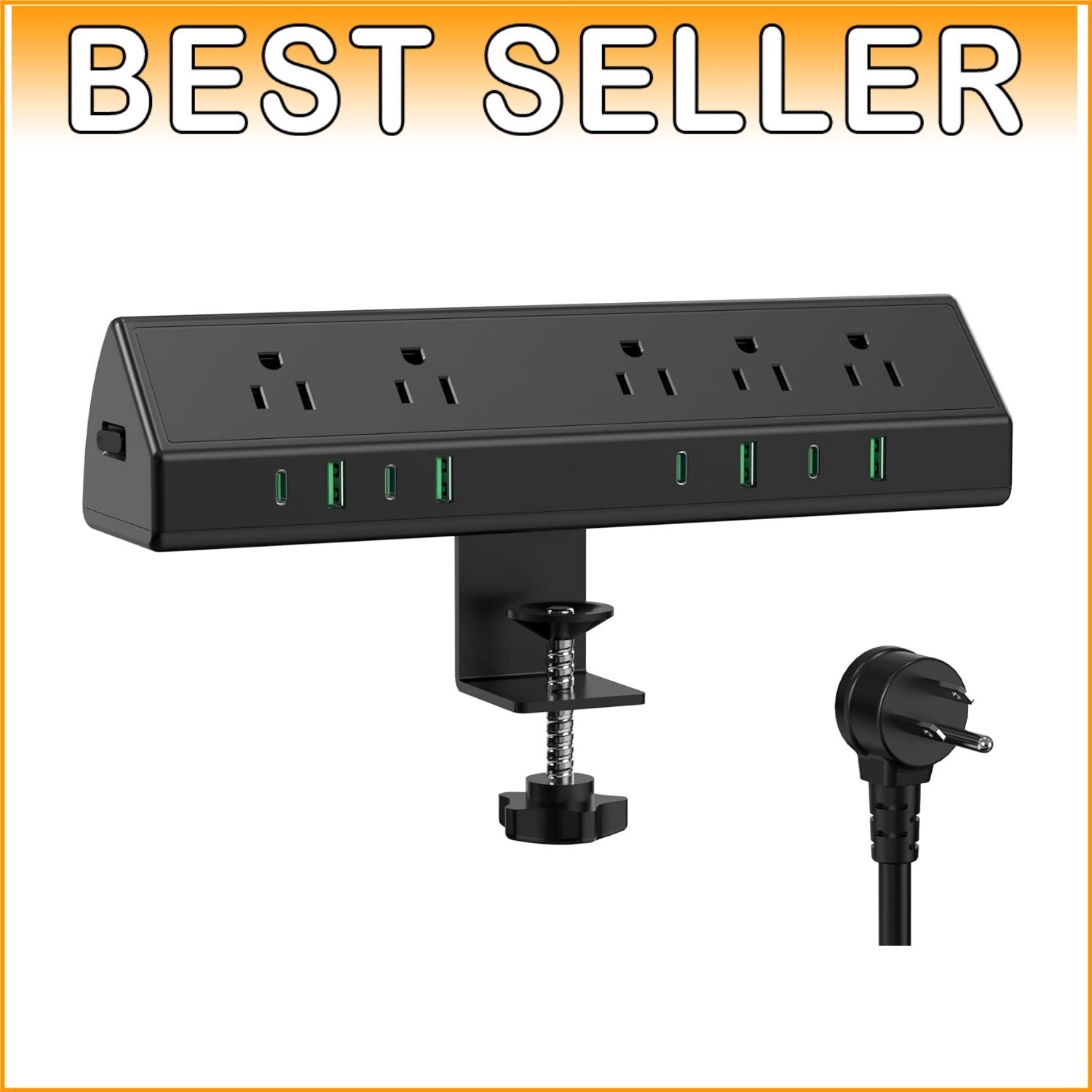 45W Desk Clamp Power Strip with 4 USB-C Ports and 5 Outlets – Surge Protection