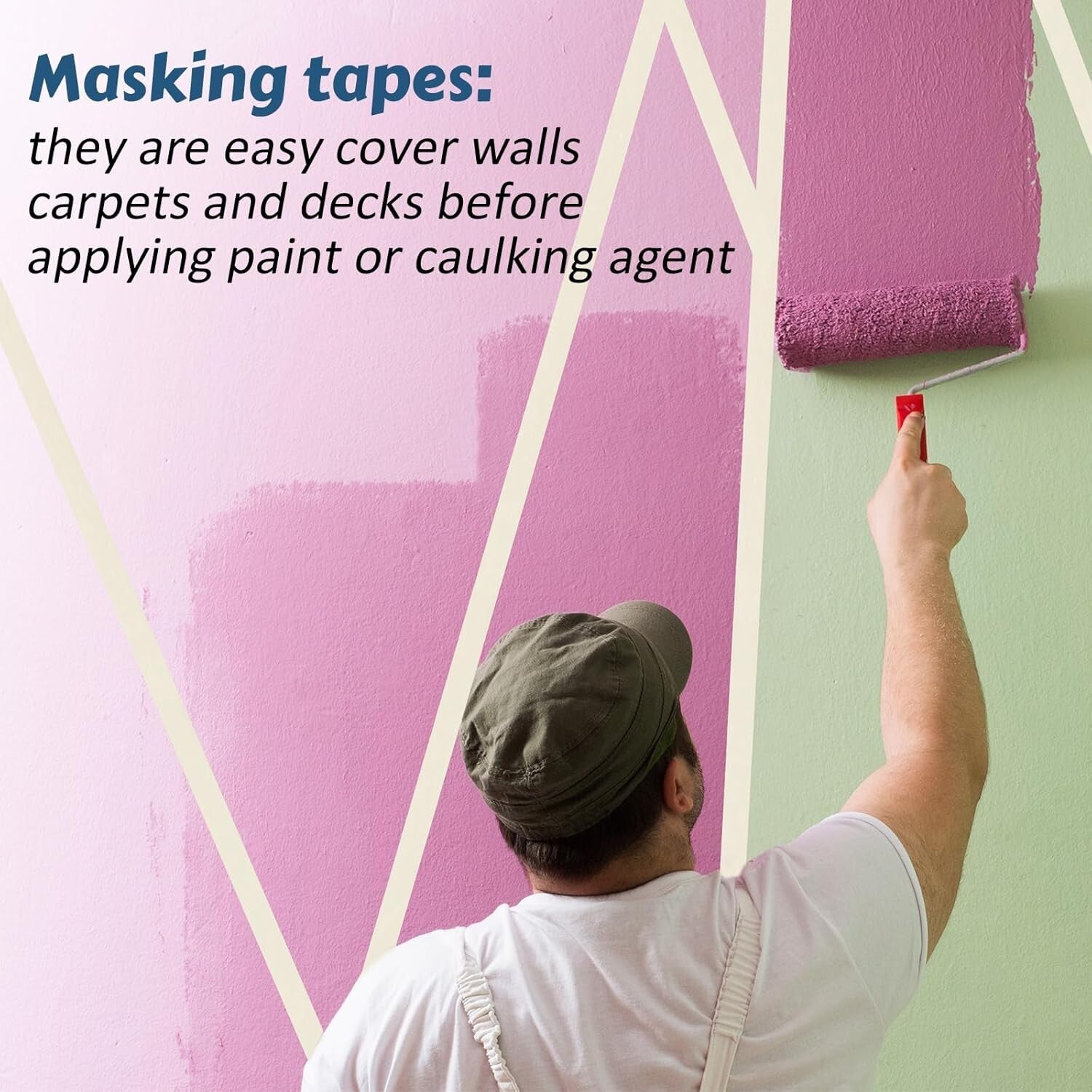 Bulk 60 Rolls Masking Tape - 1 Inch x 55 Yards for Arts & Crafts and Painting